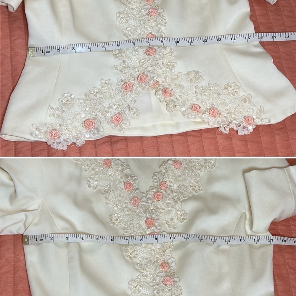 Vintage RINA diMONTELLA Blazer & Skirt set Lace and Rose Bud Embroidery Size 6 - Picture 10 of 17